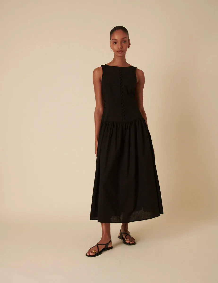 Black Drop Waist Claudia Midi Dress sold by Nobody's Child