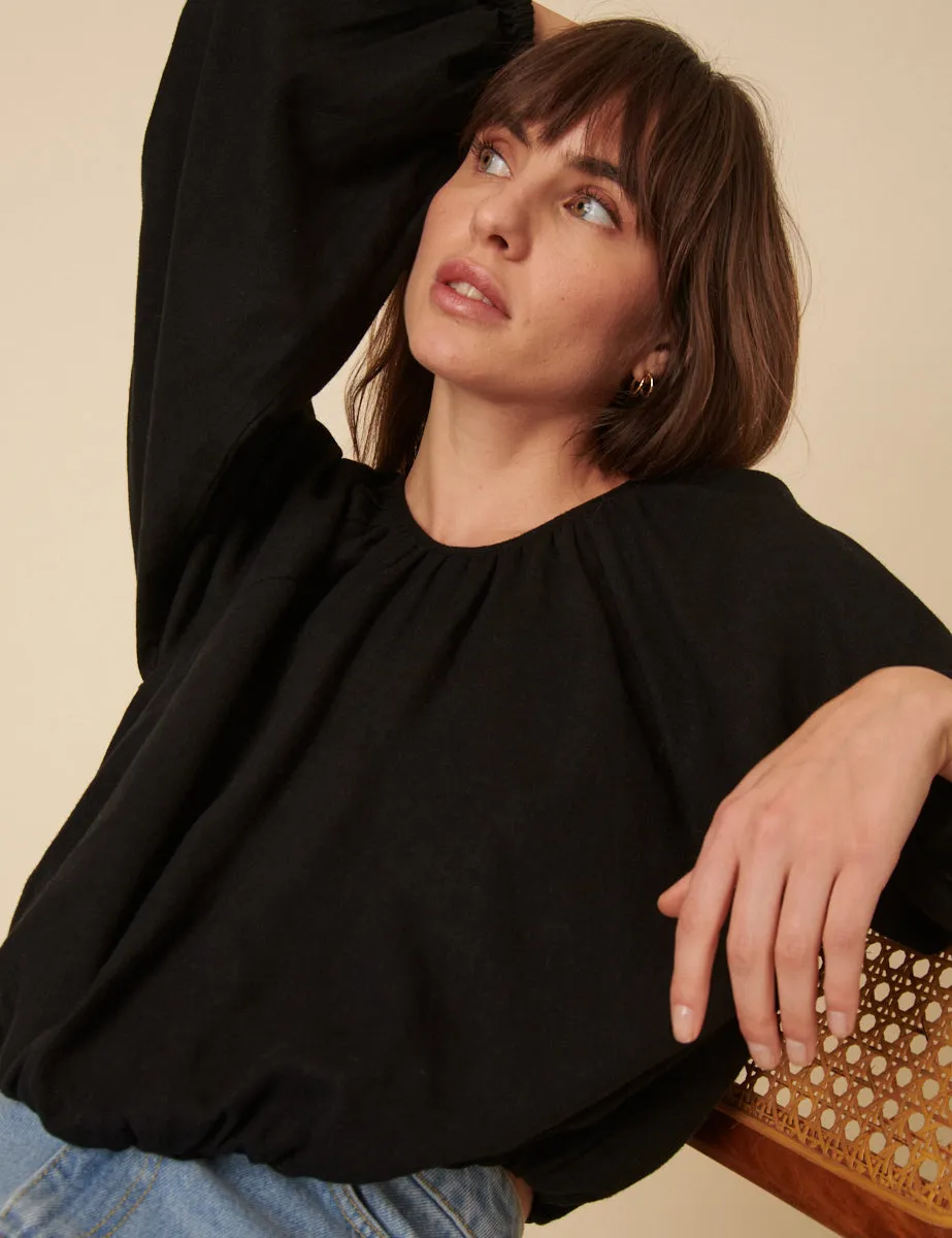 Black Pleated Linen-blend Bubble Hem Top sold by Nobody's Child product image thumbnail 3