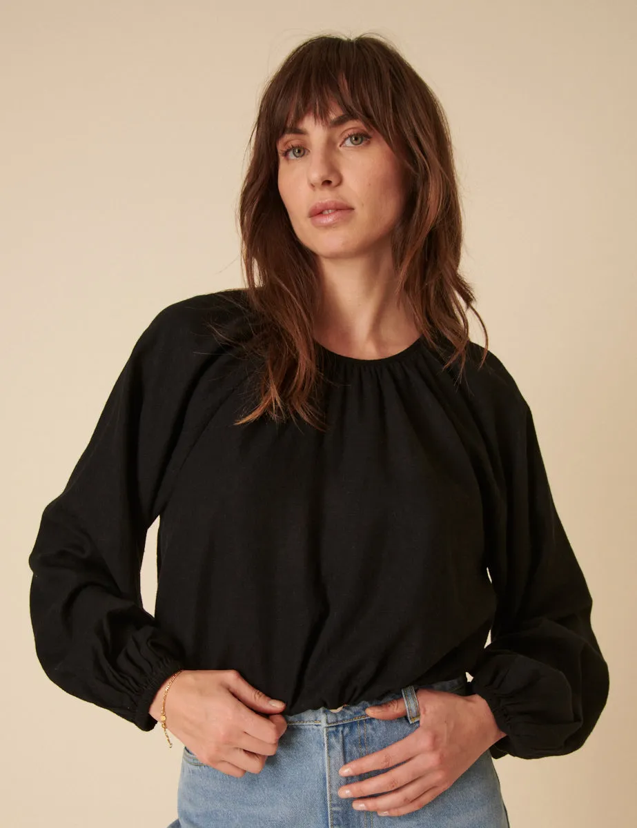 Black Pleated Linen-blend Bubble Hem Top sold by Nobody's Child product image thumbnail 2