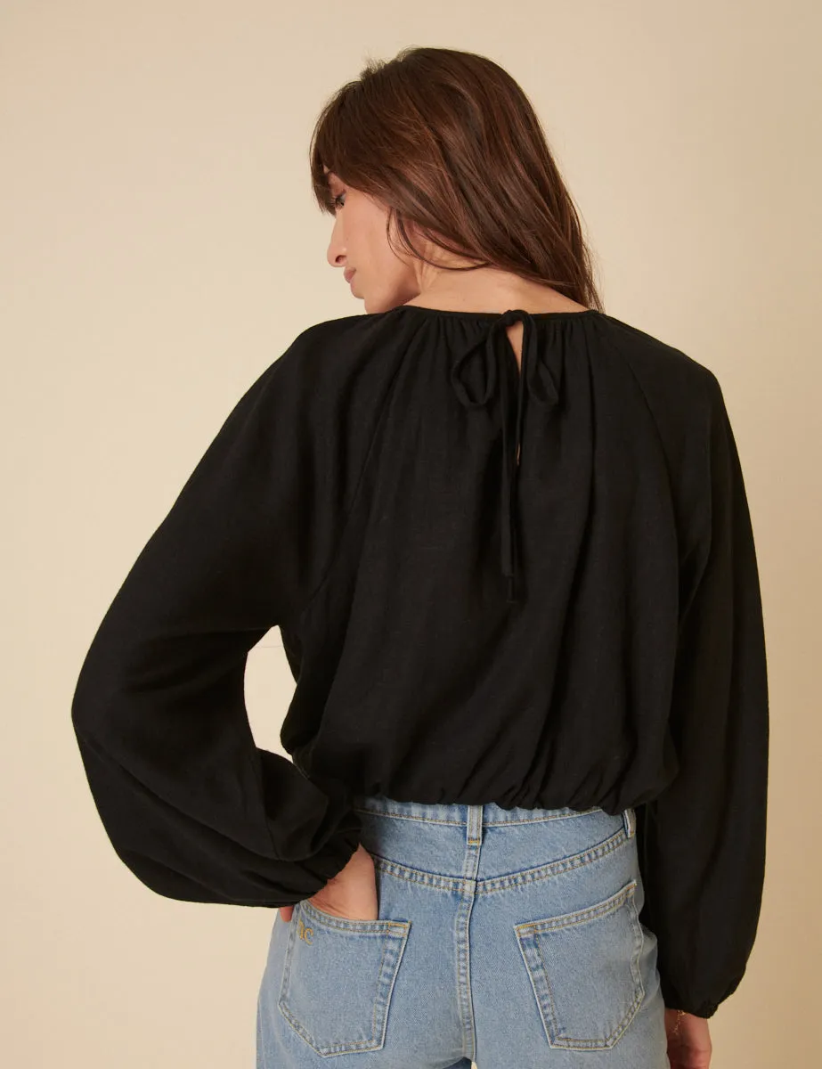 Black Pleated Linen-blend Bubble Hem Top sold by Nobody's Child product image thumbnail 4