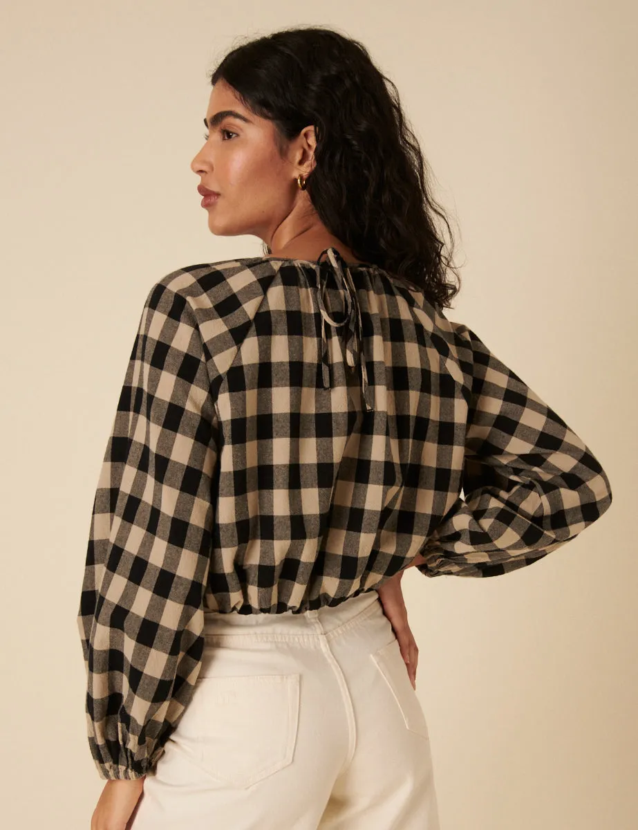 Black Check Bubble Hem Top sold by Nobody's Child product image thumbnail 4