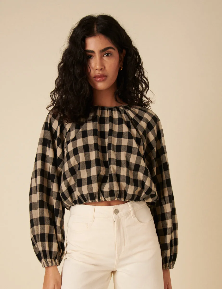 Black Check Bubble Hem Top sold by Nobody's Child