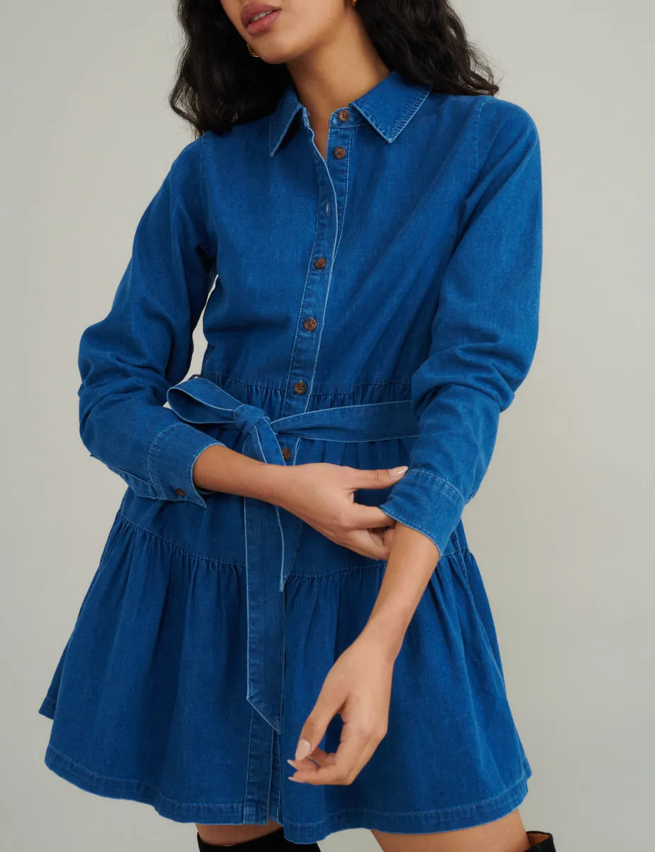 Blue Denim Tie Waist Ester Mini Dress sold by Nobody's Child product image thumbnail 2