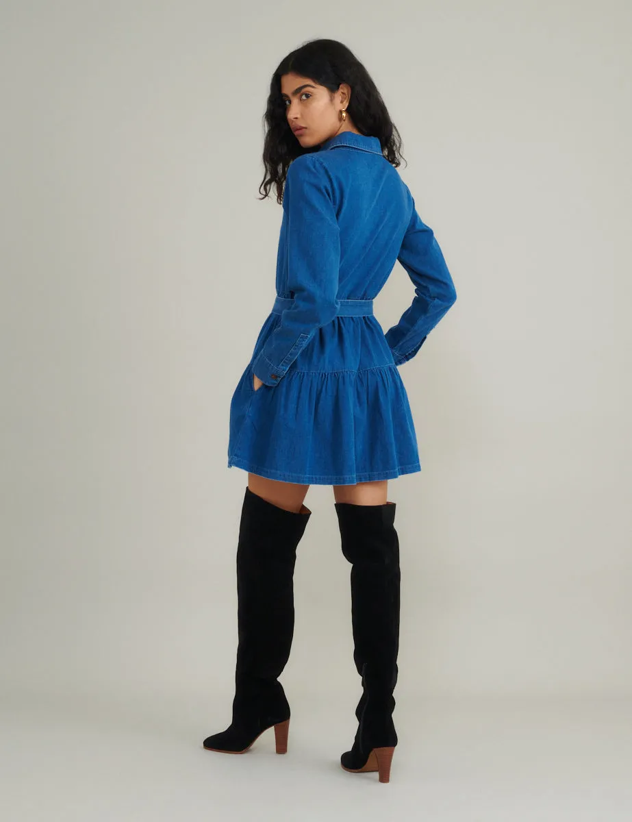 Blue Denim Tie Waist Ester Mini Dress sold by Nobody's Child product image thumbnail 4