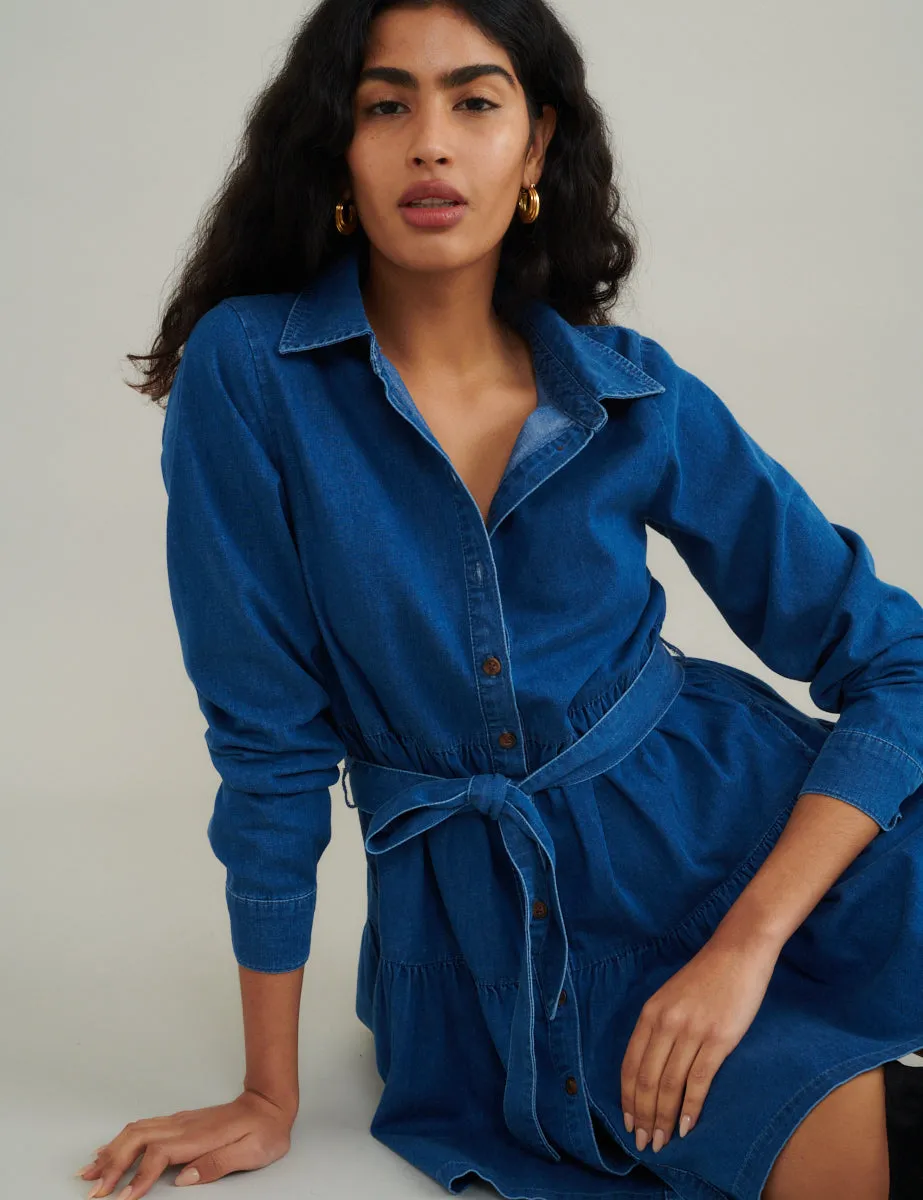Blue Denim Tie Waist Ester Mini Dress sold by Nobody's Child product image thumbnail 3