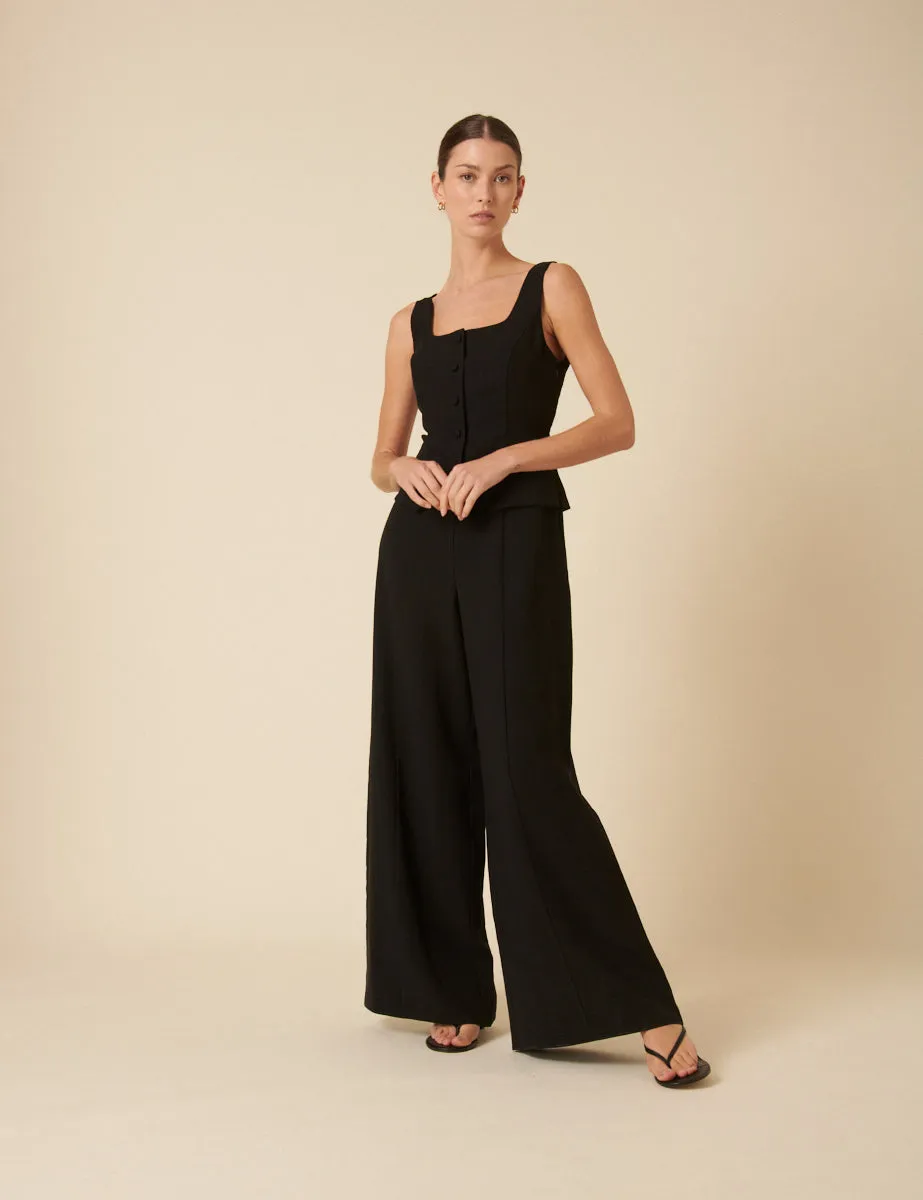 Black Square Neck Tailored Jumpsuit sold by Nobody's Child