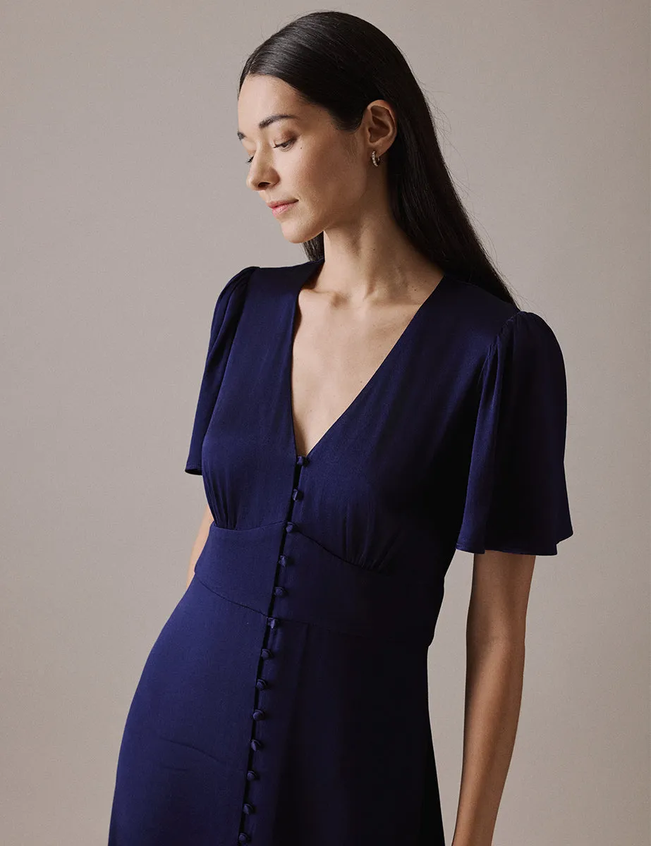 Navy V Neck Midaxi Erin Dress sold by Nobody's Child product image thumbnail 2