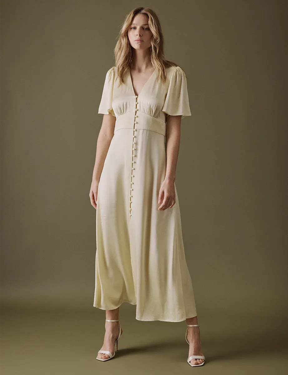 Butter Yellow V Neck Midaxi Erin Dress sold by Nobody's Child