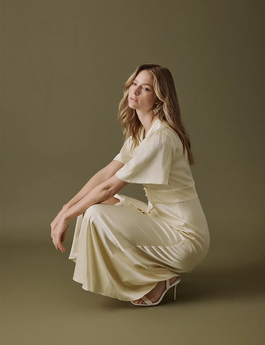 Butter Yellow V Neck Midaxi Erin Dress sold by Nobody's Child product image thumbnail 3