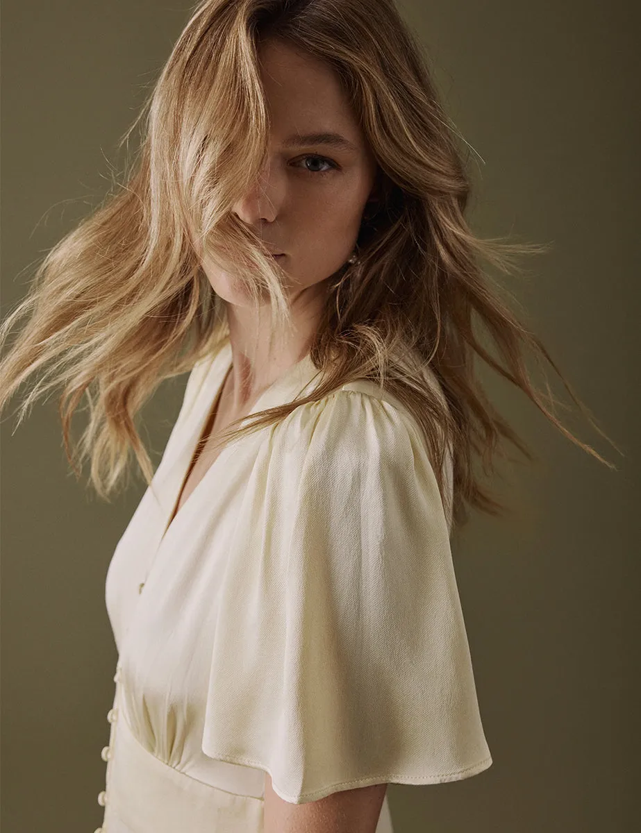 Butter Yellow V Neck Midaxi Erin Dress sold by Nobody's Child product image thumbnail 2