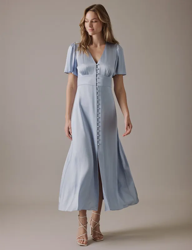 Pale Blue V Neck Midi Erin Dress sold by Nobody's Child