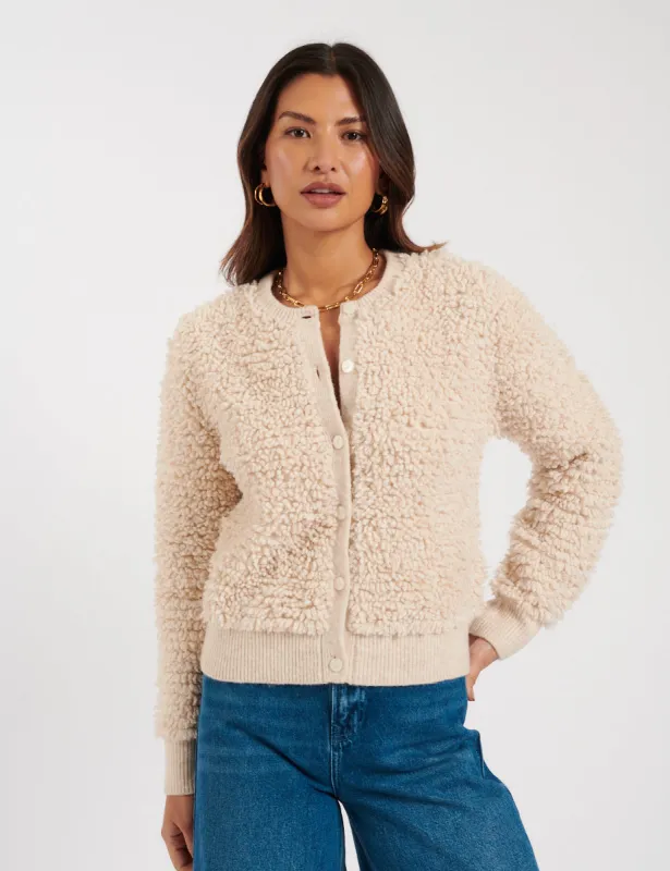 Cream Crew Neck Fringed Cardigan sold by Nobody's Child