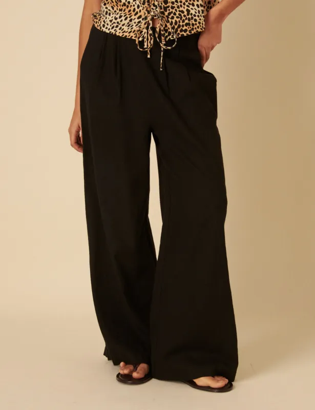 Black Linen-blend Parker Wide Leg Trousers sold by Nobody's Child