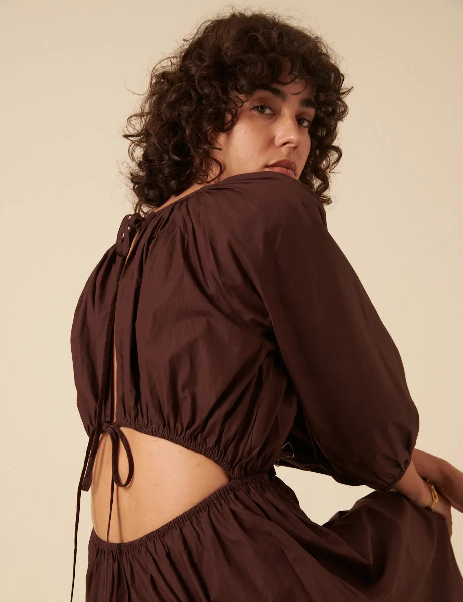 Brown Balloon Sleeve Agatha Midi Dress sold by Nobody's Child product image thumbnail 2