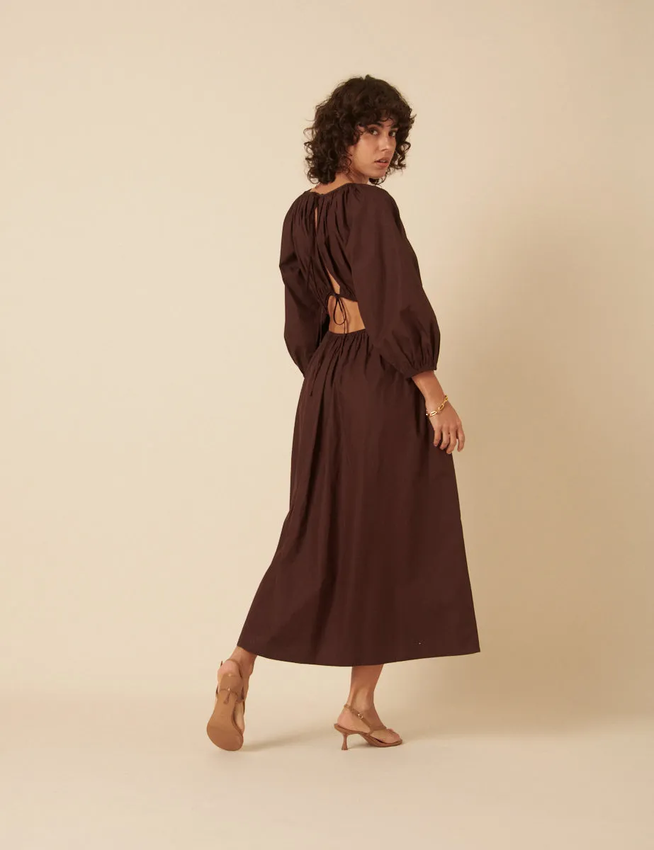 Brown Balloon Sleeve Agatha Midi Dress sold by Nobody's Child product image thumbnail 4