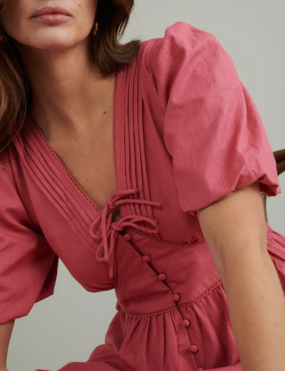 Pink Puff Sleeve Tiered Alexandra Midi Dress sold by Nobody's Child product image thumbnail 2