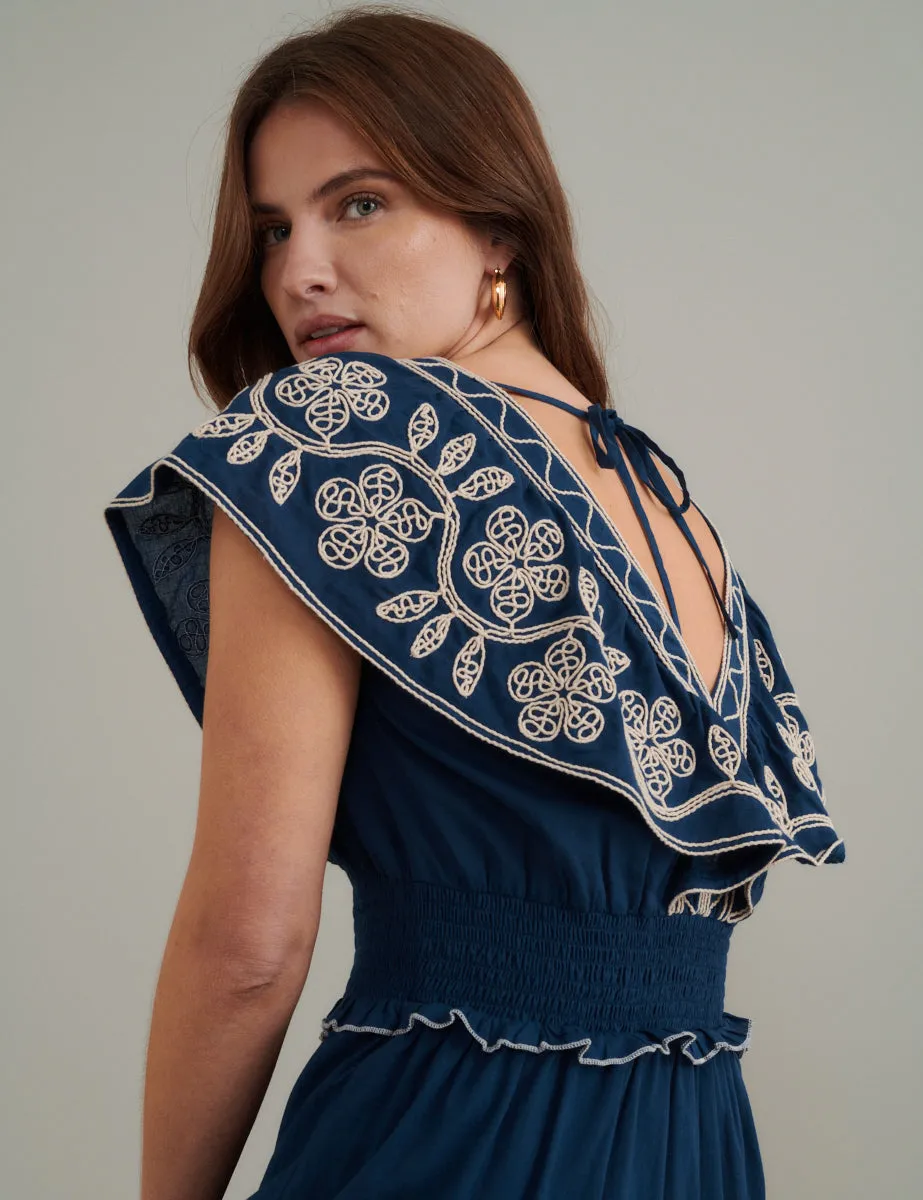 Navy Floral Embroidered Tiered Suzie Midi Dress sold by Nobody's Child product image thumbnail 2