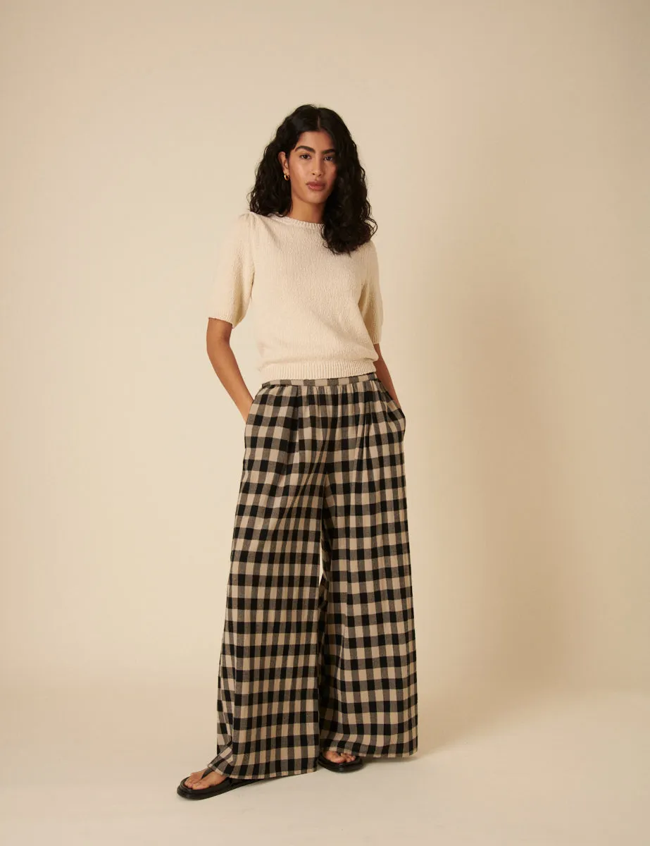 Black Check Jerrow Wide Leg Trousers sold by Nobody's Child