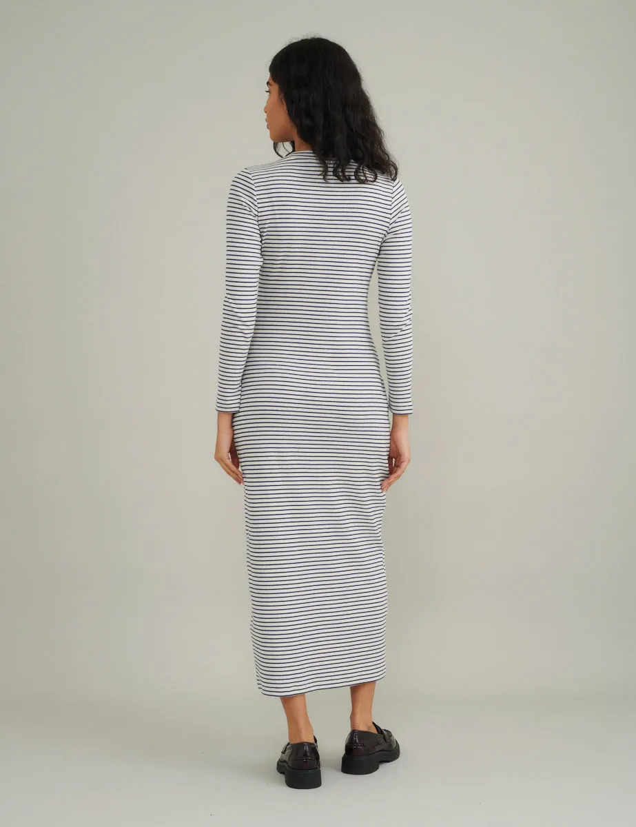 Black and White Stripe Long Sleeve Jersey Midi Dress sold by Nobody's Child product image thumbnail 4