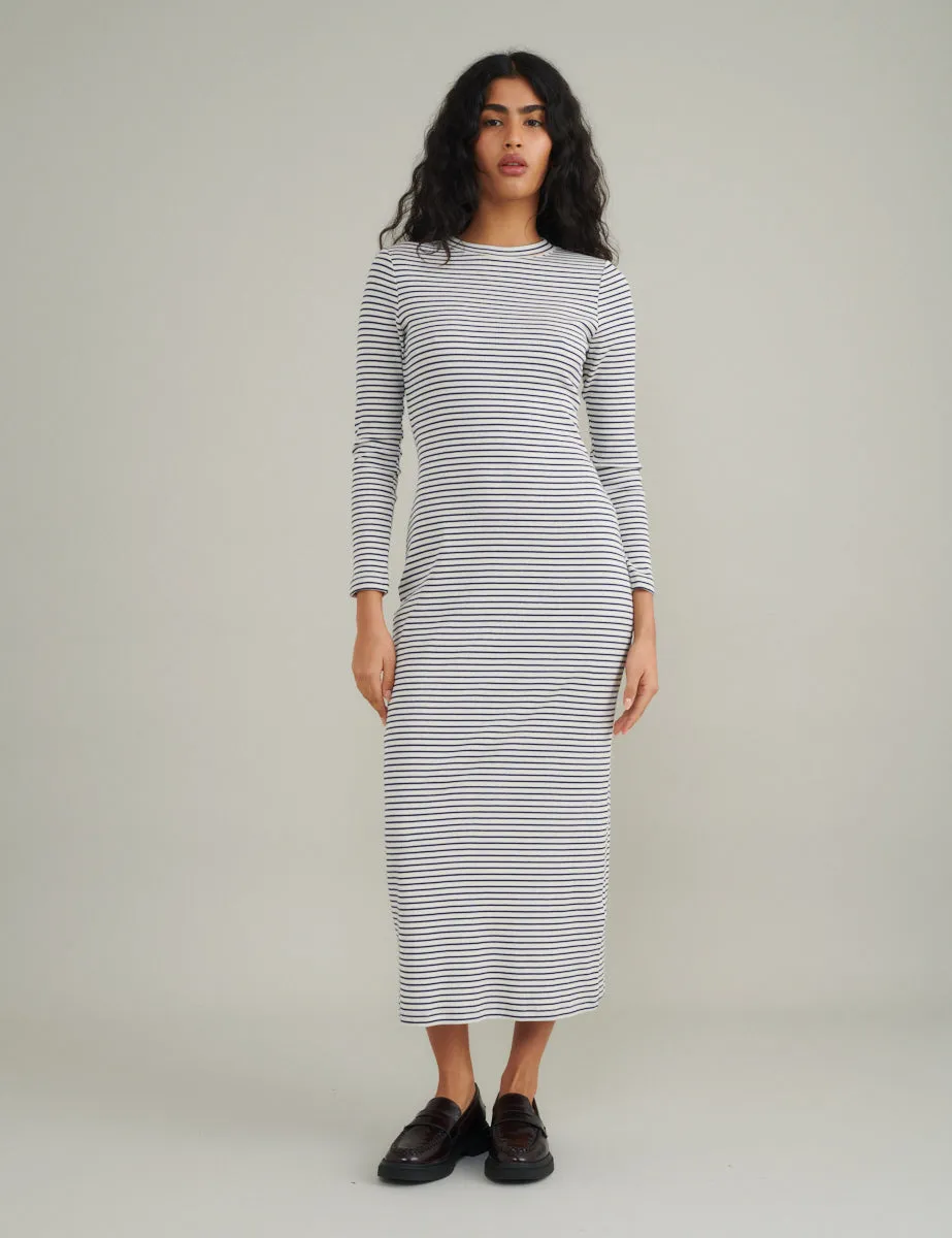 Black and White Stripe Long Sleeve Jersey Midi Dress sold by Nobody's Child