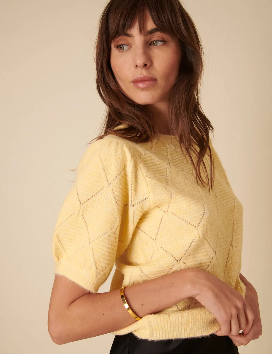 Butter Yellow Pointelle Knitted Top sold by Nobody's Child product image thumbnail 2