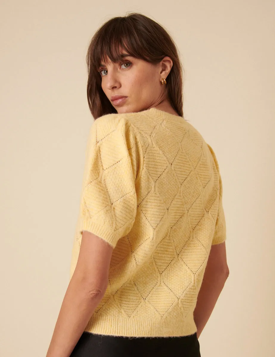 Butter Yellow Pointelle Knitted Top sold by Nobody's Child product image thumbnail 4