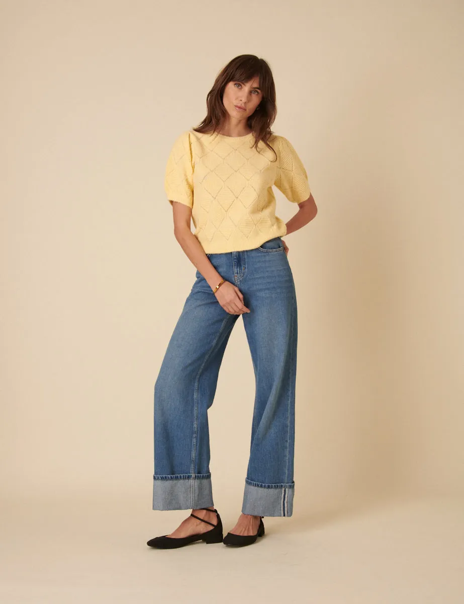 Butter Yellow Pointelle Knitted Top sold by Nobody's Child product image thumbnail 3