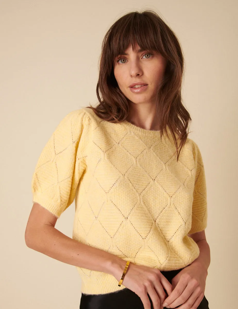 Butter Yellow Pointelle Knitted Top sold by Nobody's Child