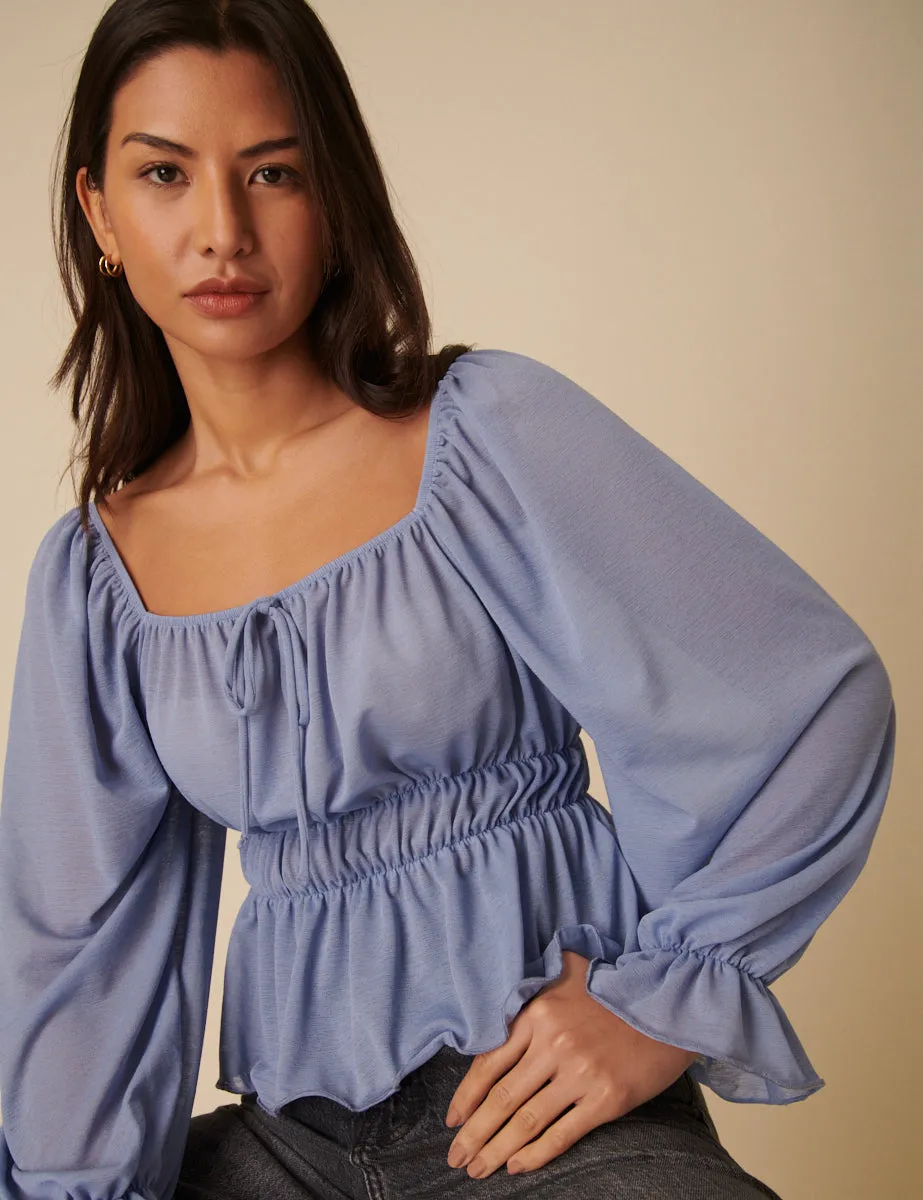 Blue Balloon Sleeve Square Neck Blouse sold by Nobody's Child