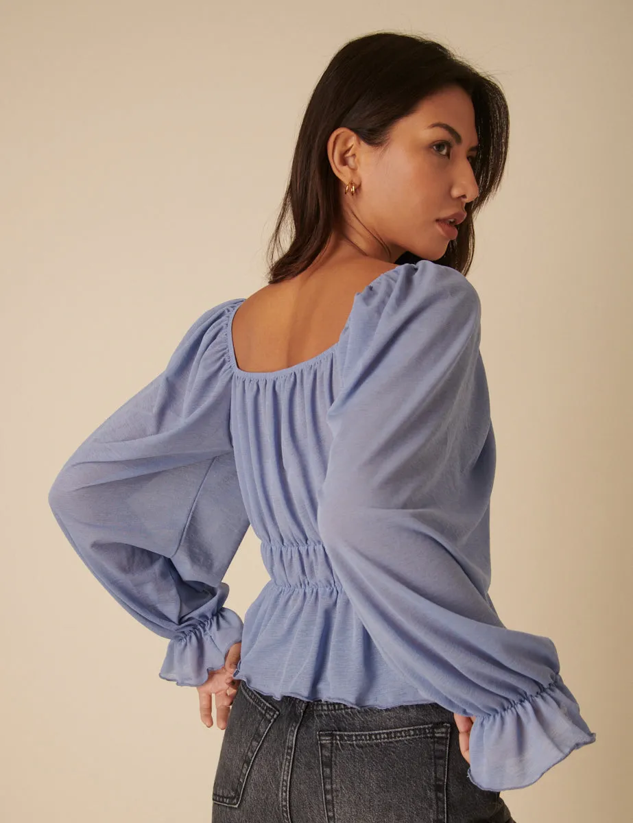 Blue Balloon Sleeve Square Neck Blouse sold by Nobody's Child product image thumbnail 4