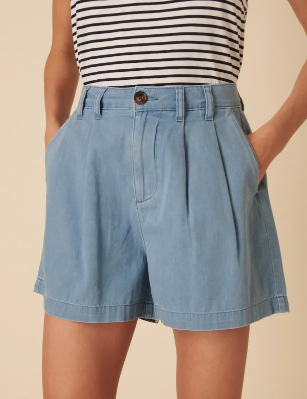 Light Blue Double Pleat Ava Shorts made by Nobody's Child
