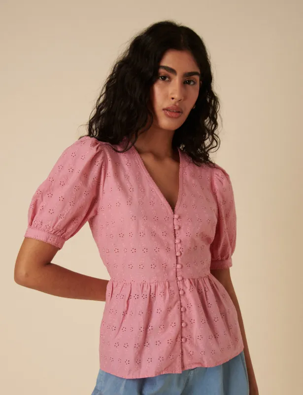 Pink Broderie Anglaise Ria Blouse sold by Nobody's Child