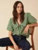 Green Gingham Short Sleeve Birdie Blouse sold by Nobody's Child