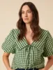 Green Gingham Short Sleeve Birdie Blouse sold by Nobody's Child