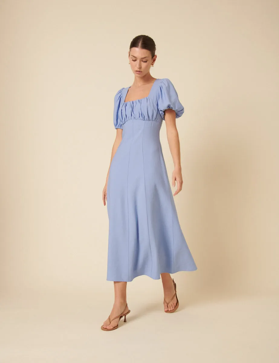 Pastel Blue Ruched Lola Midi Dress sold by Nobody's Child
