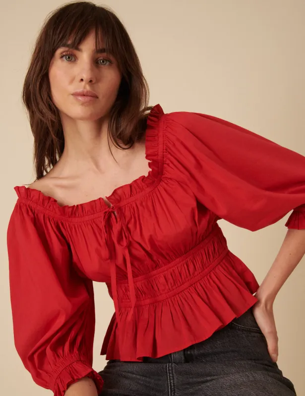 Red Tie Front Blouse sold by Nobody's Child