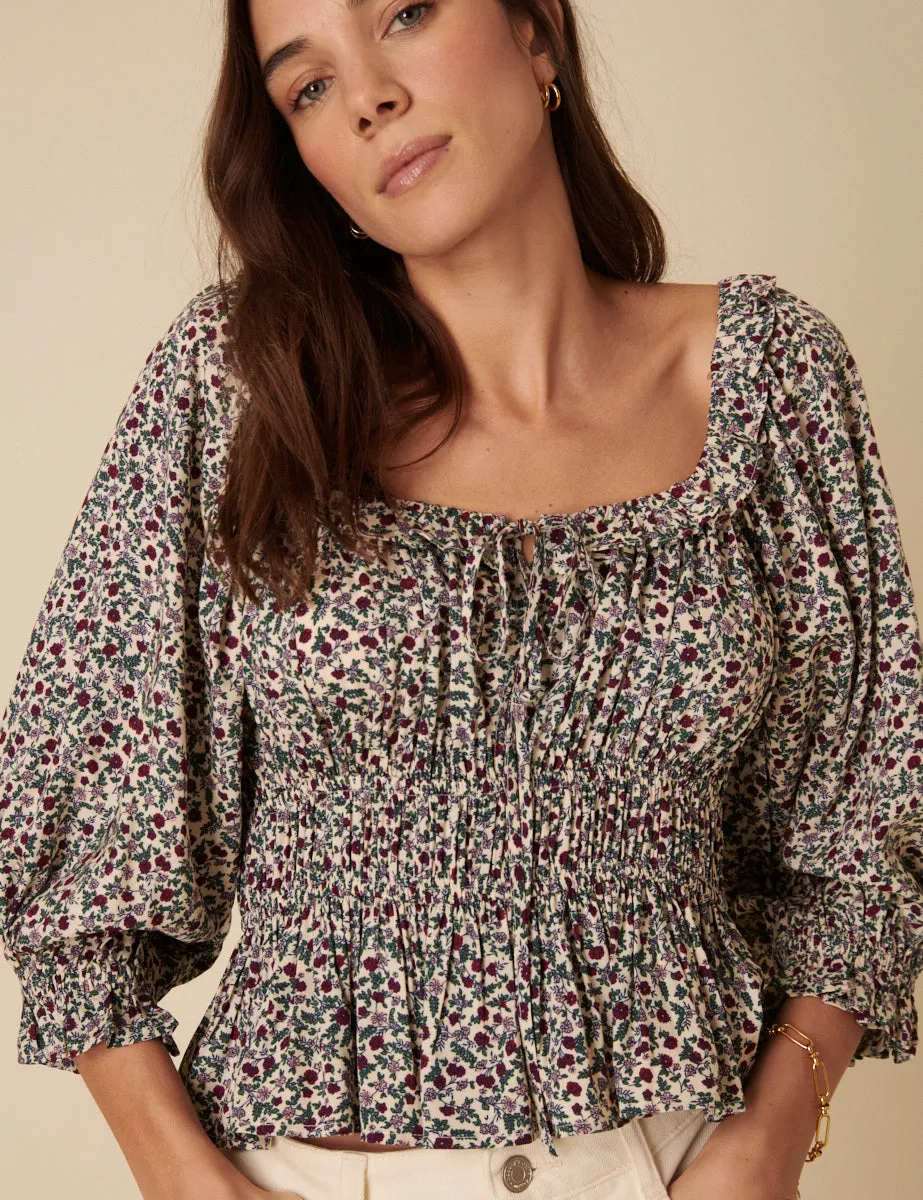 Cream Ditsy Floral Tie Front Blouse sold by Nobody's Child