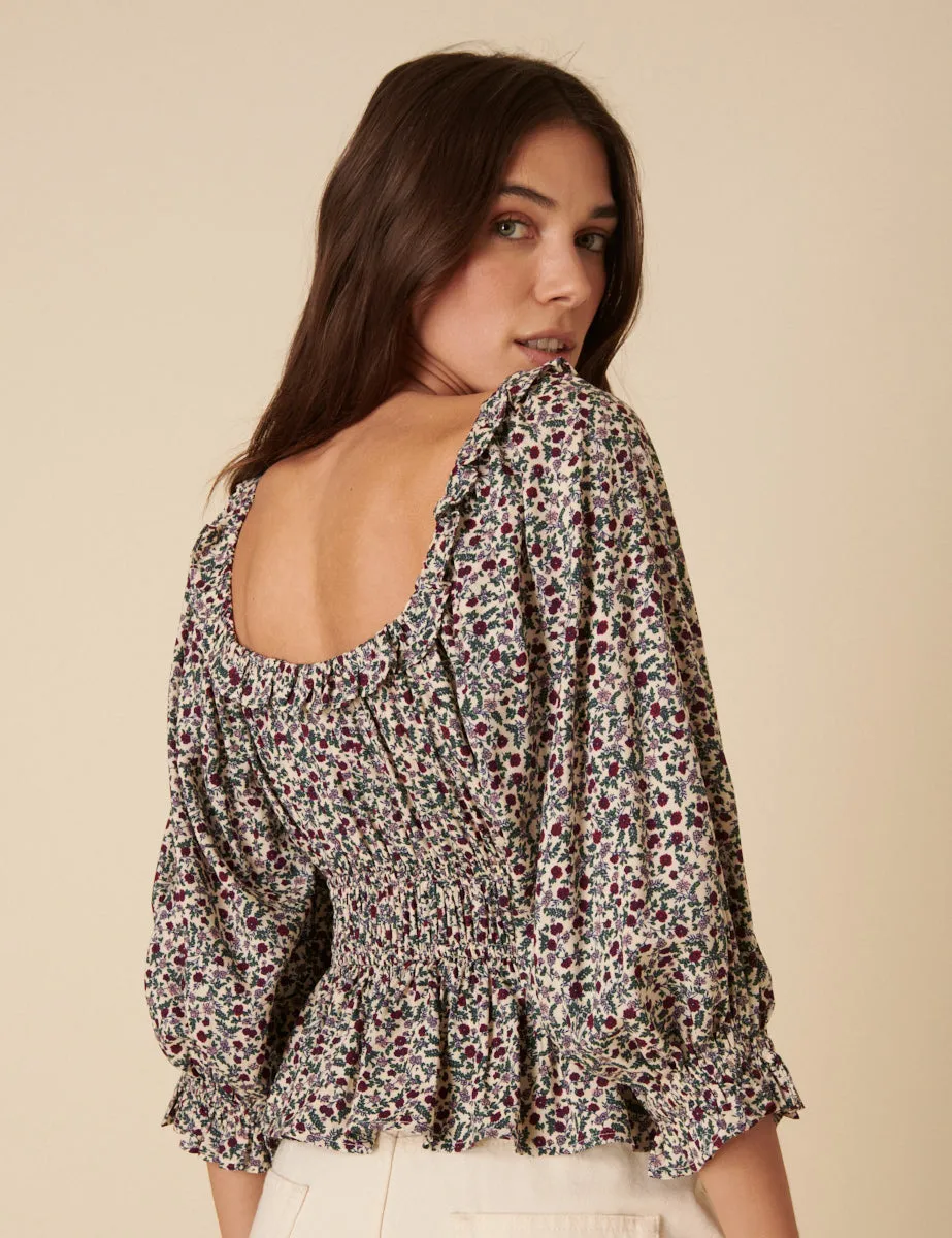 Cream Ditsy Floral Tie Front Blouse sold by Nobody's Child product image thumbnail 5