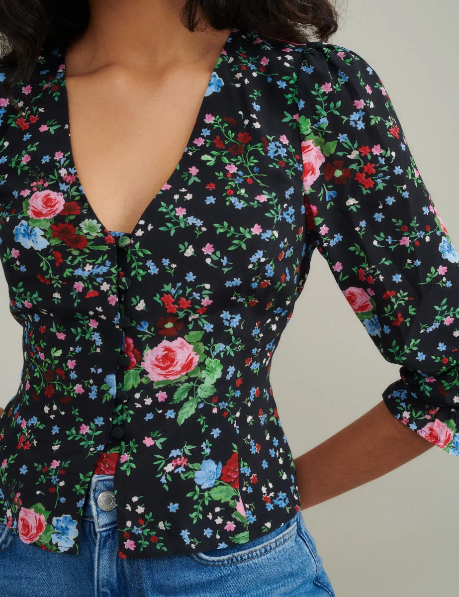 Black Ditsy Floral Blouse sold by Nobody's Child product image thumbnail 2