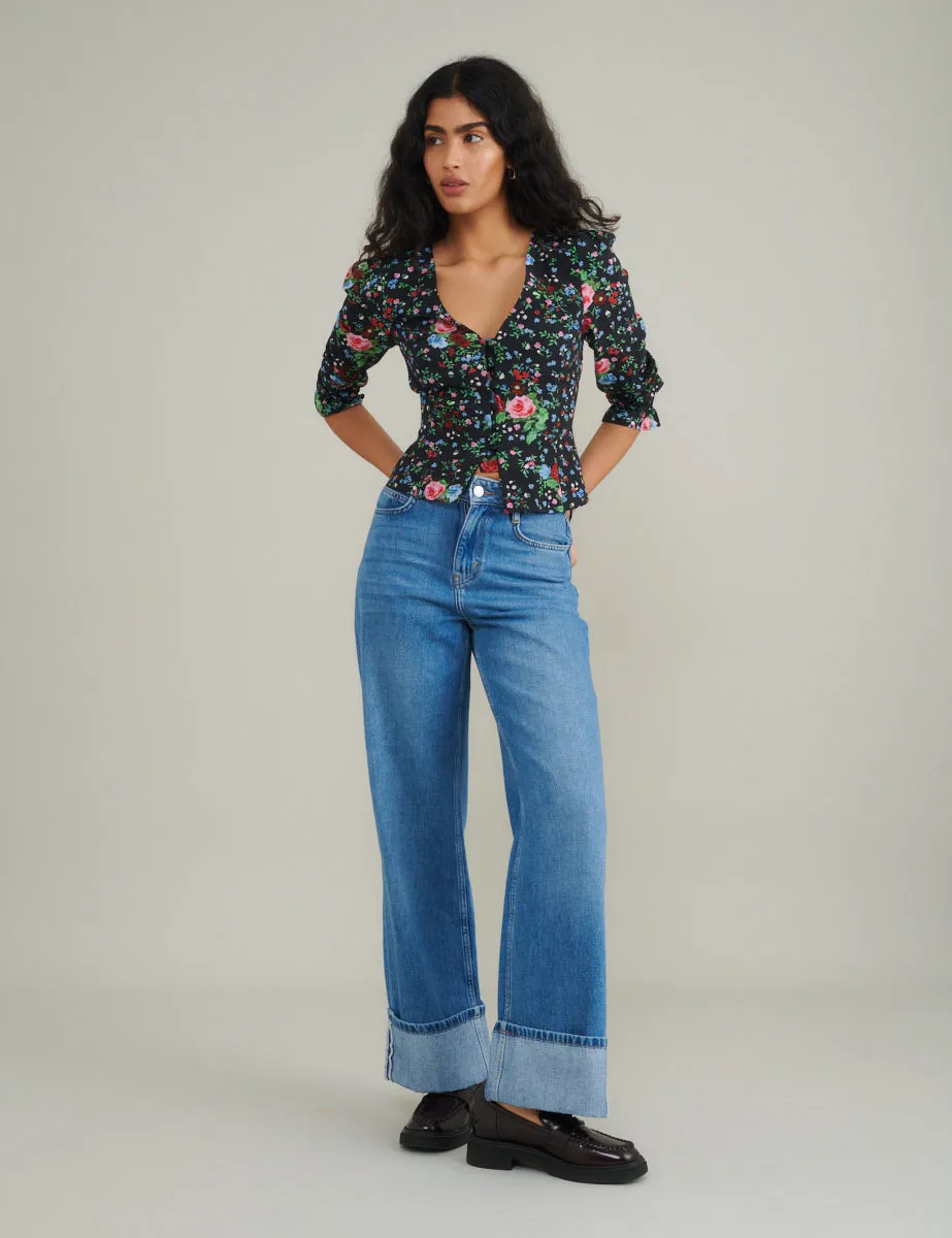 Black Ditsy Floral Blouse sold by Nobody's Child product image thumbnail 3