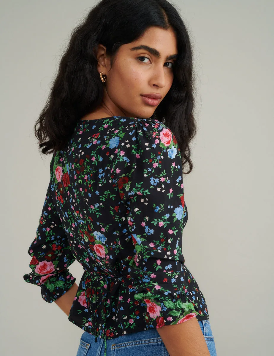 Black Ditsy Floral Blouse sold by Nobody's Child product image thumbnail 4