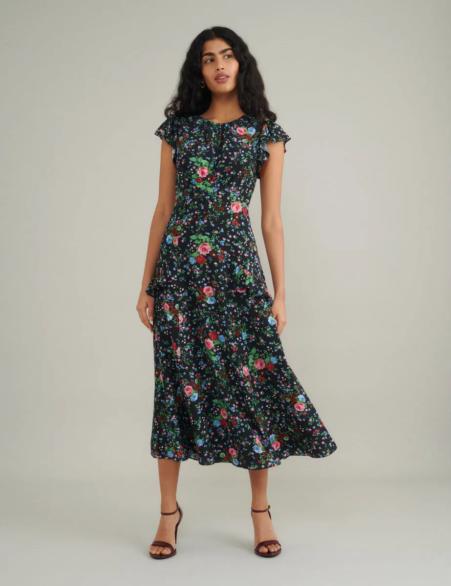 Black Ditsy Floral Seren Midi Dress sold by Nobody's Child product image thumbnail 3
