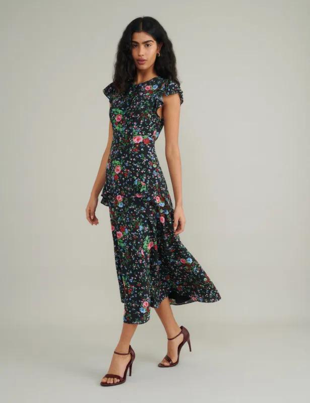 Black Ditsy Floral Seren Midi Dress sold by Nobody's Child