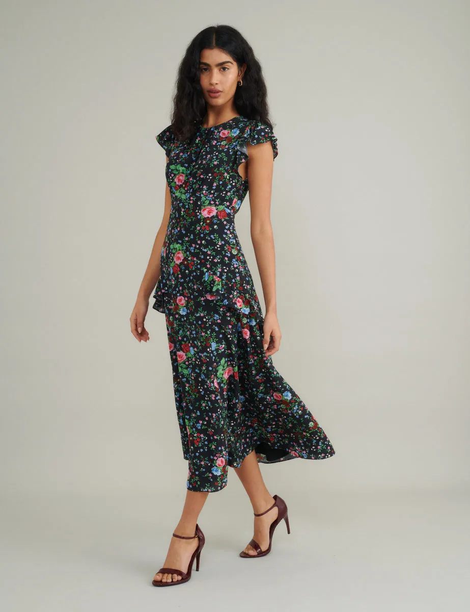 Black Ditsy Floral Seren Midi Dress sold by Nobody's Child