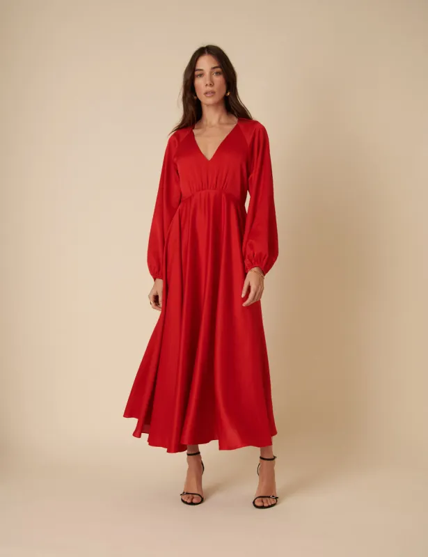 Red Balloon Sleeve Ace Maxi Dress sold by Nobody's Child