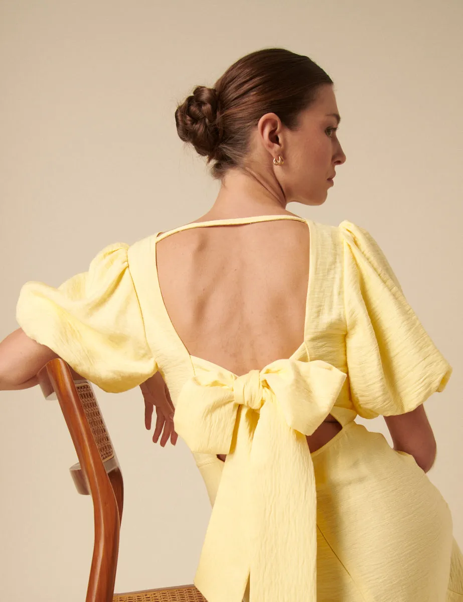 Butter Yellow Puff Sleeve Zola Midi Dress sold by Nobody's Child product image thumbnail 2