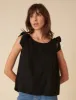 Black Linen-blend Tie Shoulder Swing Top sold by Nobody's Child