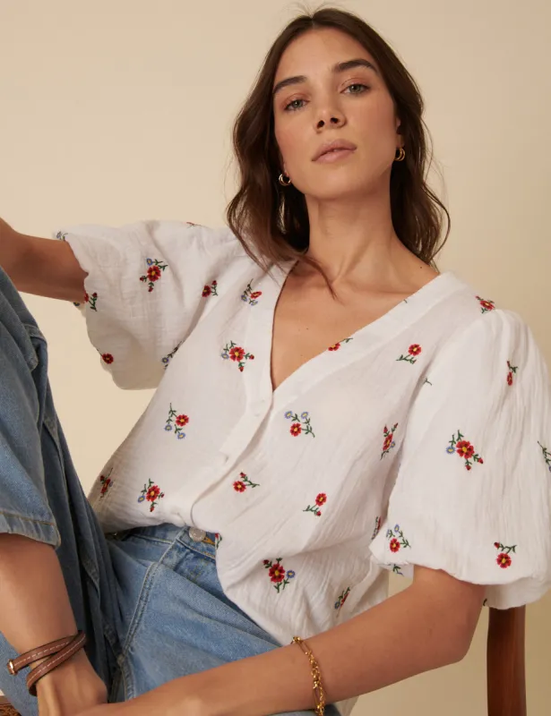 Cream Floral Embroidered Top sold by Nobody's Child