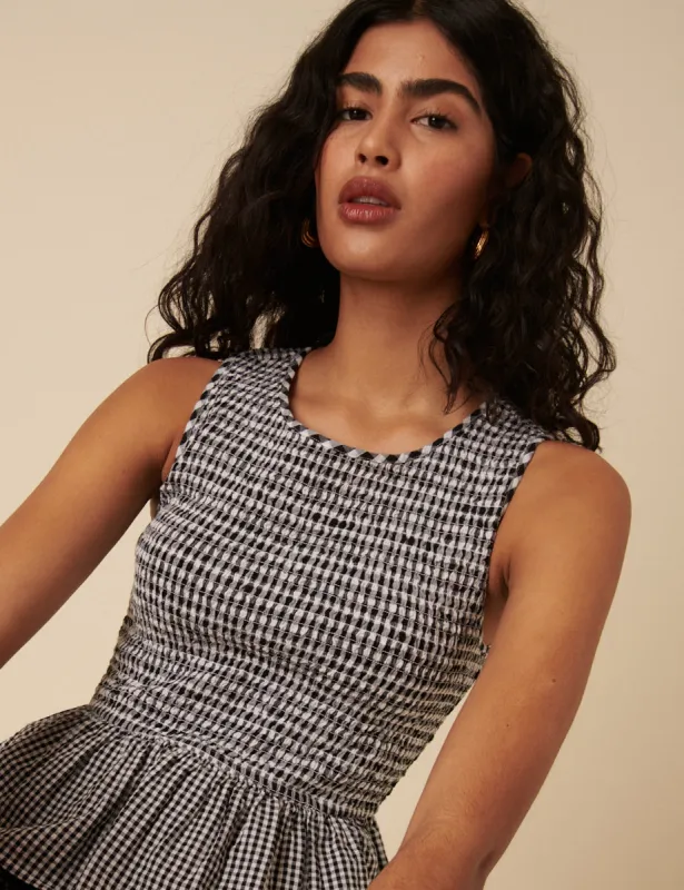 Black Gingham Peplum Top sold by Nobody's Child