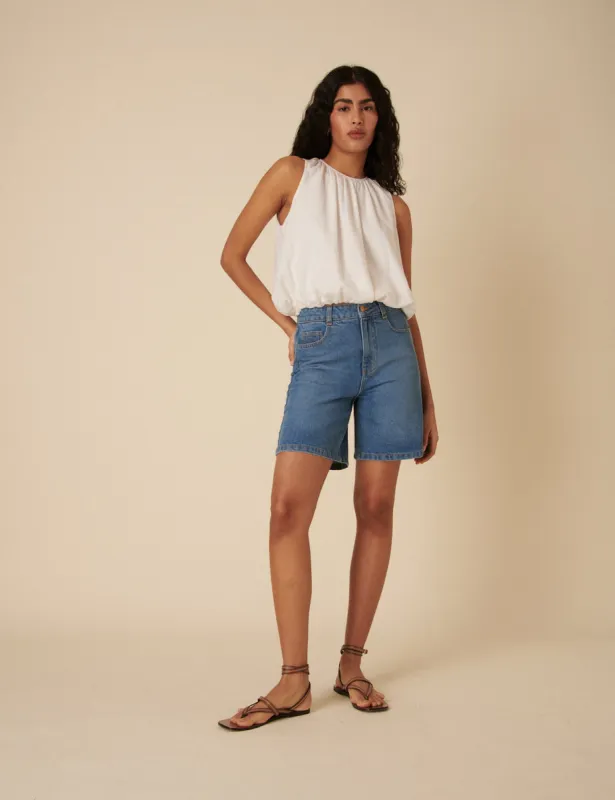 Mid Wash Denim Long Shorts sold by Nobody's Child
